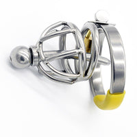 Cage de chasteté métal avec plug urétral  pour pénis de 4 à 8 cm