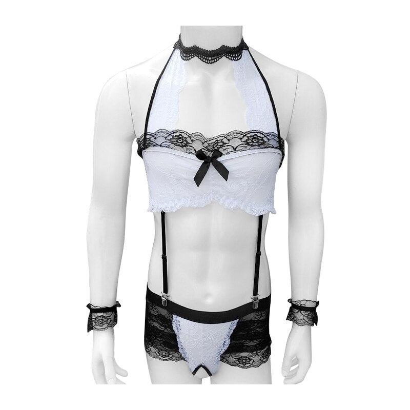 Set Lingerie Pour Sissy  Black and White