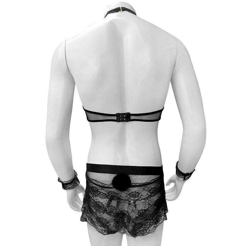 Set Lingerie Pour Sissy  Black and White