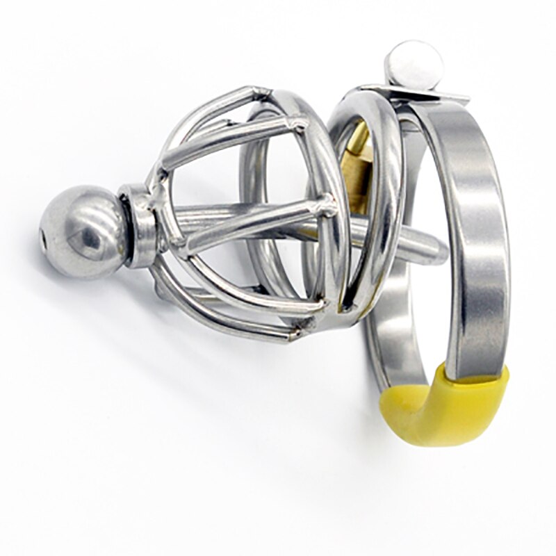 Cage de chasteté métal avec plug urétral  pour pénis de 4 à 8 cm