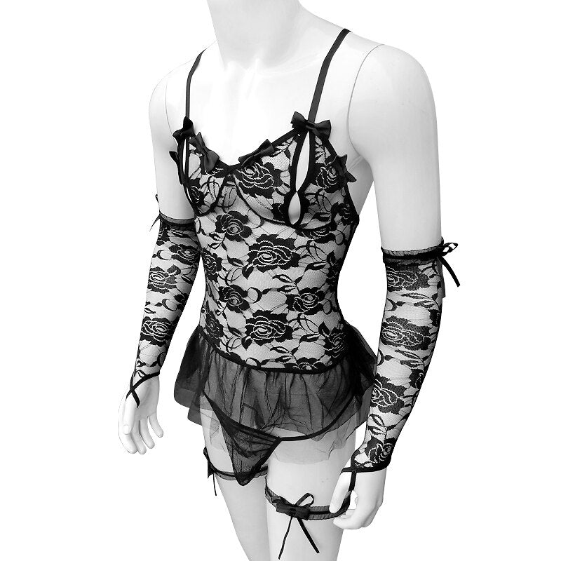 Set Lingerie Pour Sissy  Roses épineuses
