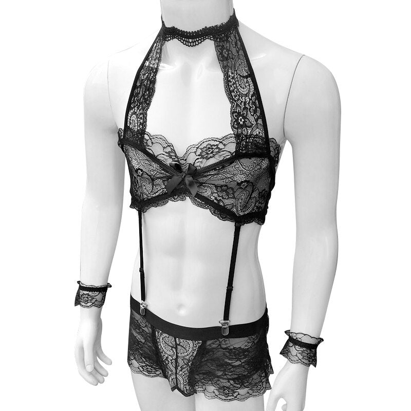 Set Lingerie Pour Sissy  Black and White