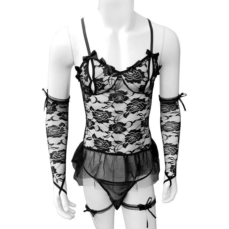 Set Lingerie Pour Sissy  Roses épineuses